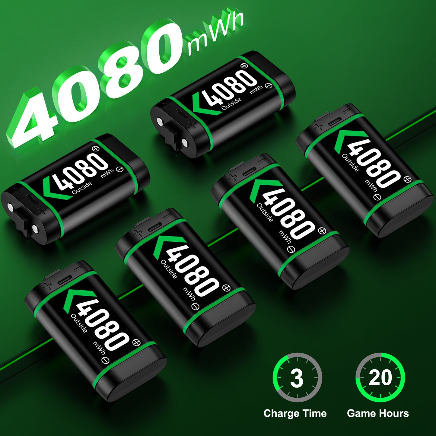 Xbox Controller Battery Pack for Xbox One/Xbox Series X|S, 6PCS 4080Mah Xbox Rechargeable Battery Packs & Xbox Charger Station for Xbox One/One S/One X/One Elite